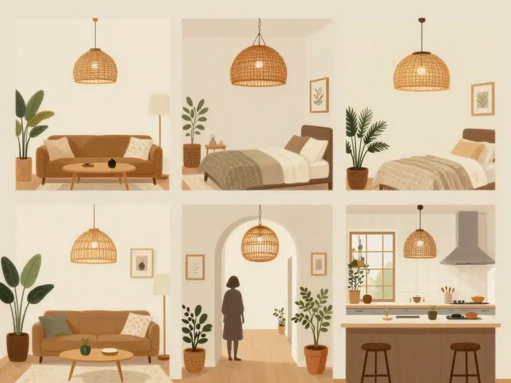 abat jour rotin adapté salon chambre cuisine