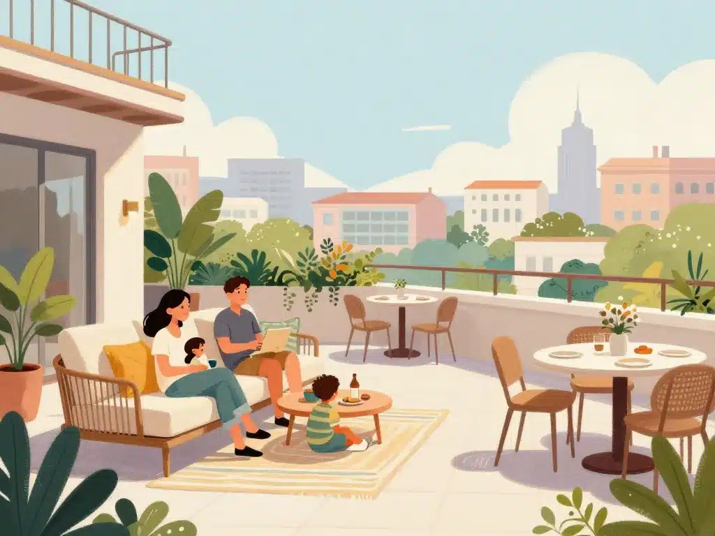 famille détente toit terrasse maison aménagé