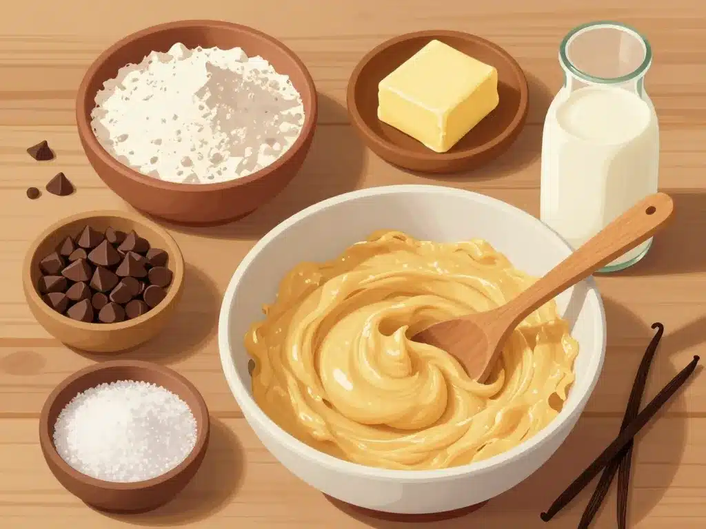 ingredients et bol de pate a cookie crue maison