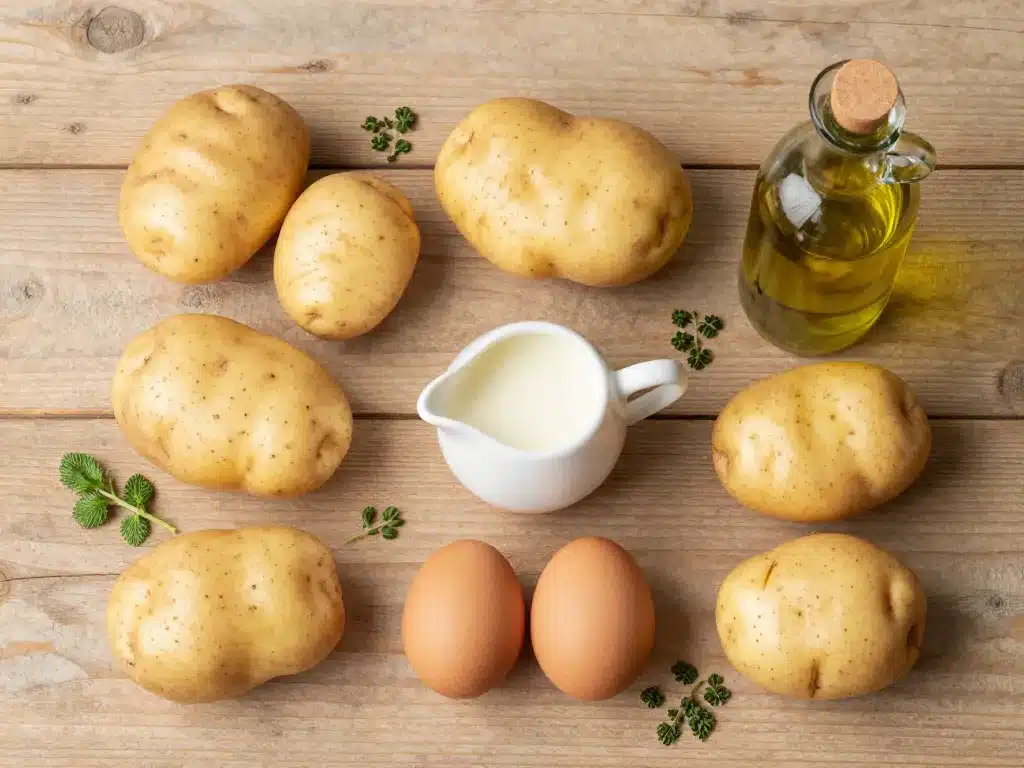 ingrédients frais pour omelette pomme de terre sur table