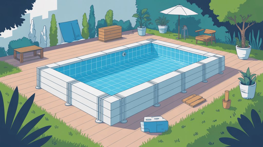 bloc polystyrène piscine vue jardin construction économique