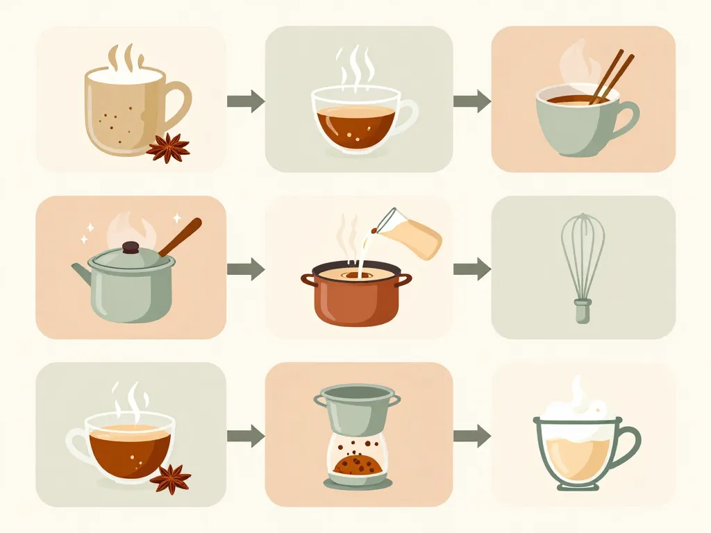 chai latte schéma étapes préparation mousse lait