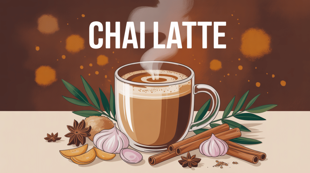 chai latte tasse fumante entourée épices indiennes