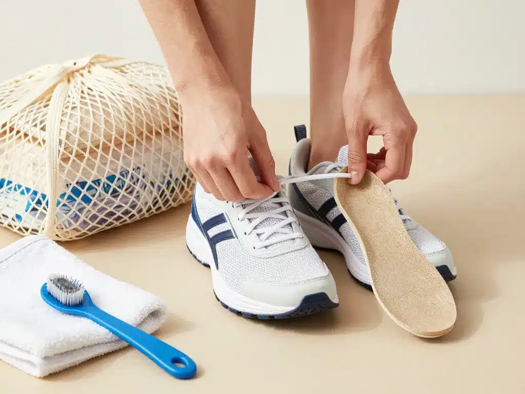 préparation chaussures machine à laver retirer lacets semelle