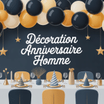 deco anniversaire homme table noire or bleu