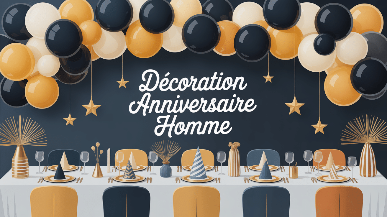 deco anniversaire homme table noire or bleu