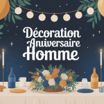 décoration anniversaire homme scène festive table ballons guirlandes bleu or bois