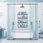 etagere douche bien organisée dans salle de bains