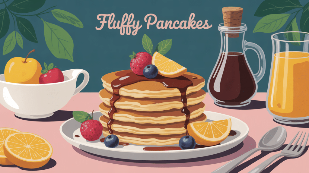 fluffy pancakes épais moelleux avec sirop et fruits