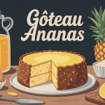 gateau ananas moelleux et caramelise sur table avec ingredients