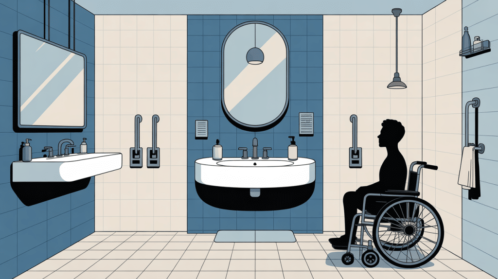 Illustration lavabo PMR suspendu avec espace libre