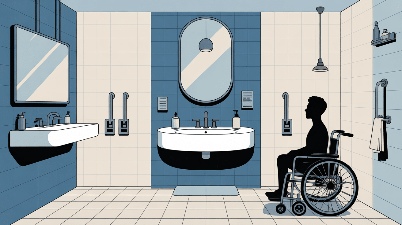 Illustration lavabo PMR suspendu avec espace libre