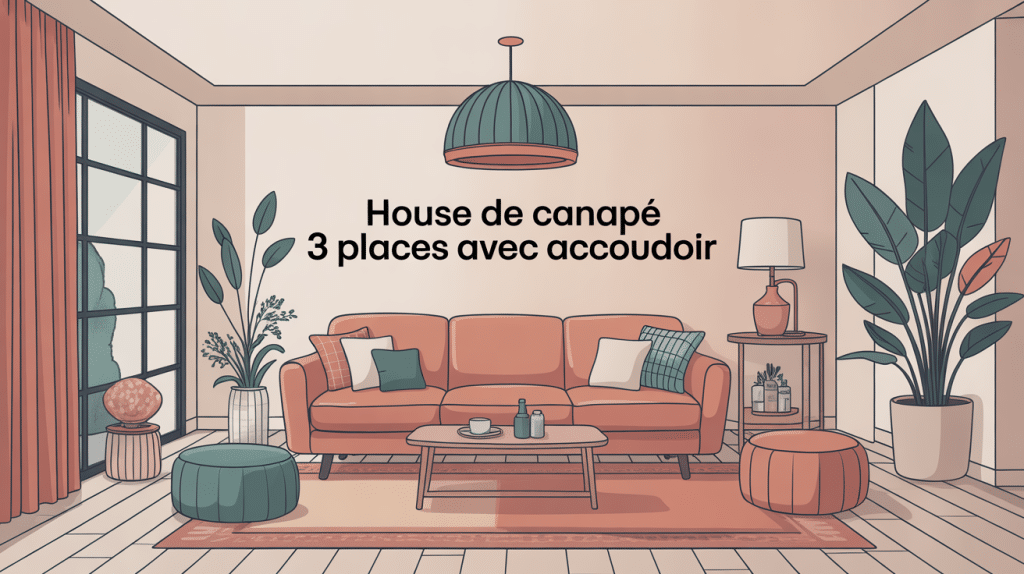 housse de canapé 3 places avec accoudoir illustration stylisée salon