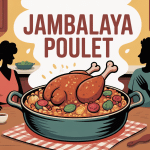 illustration jambalaya poulet autour d'une table conviviale