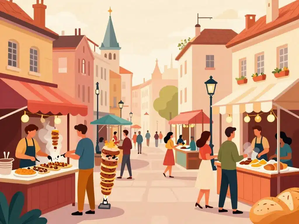 illustration kebab lyon ambiance marché quartiers dynamiques