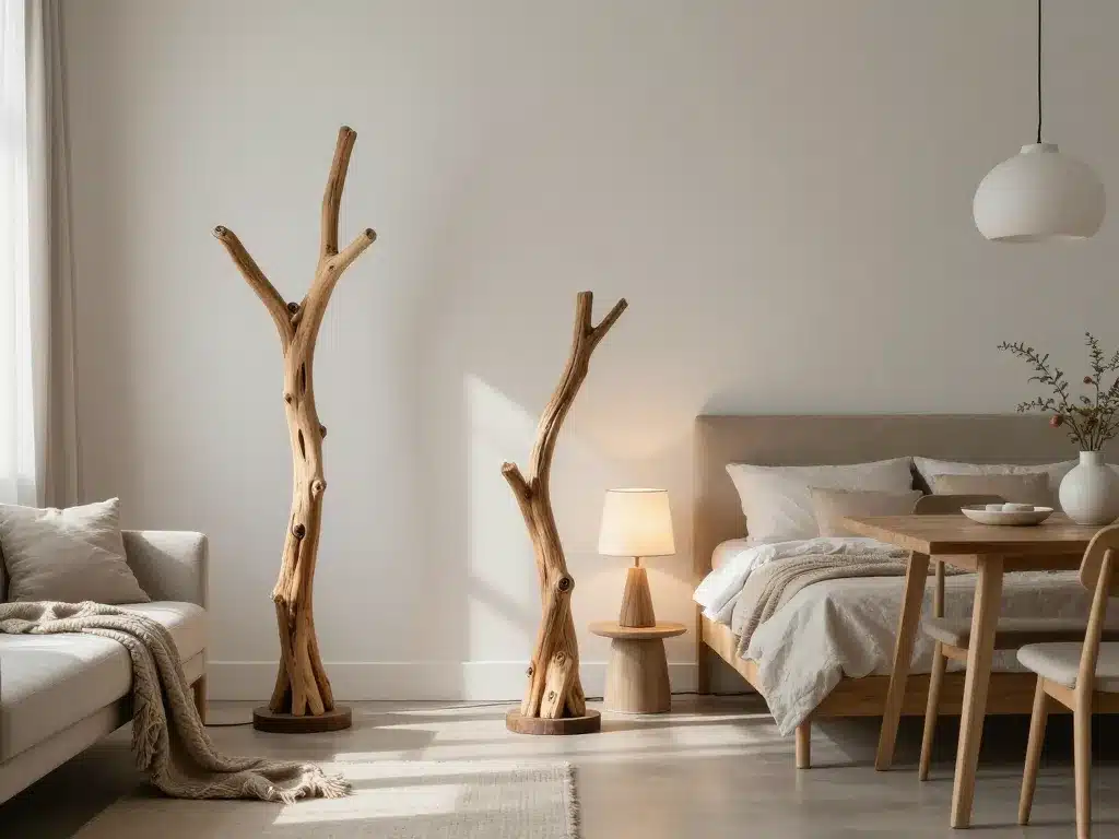 lampe bois flotté salon chambre suspension