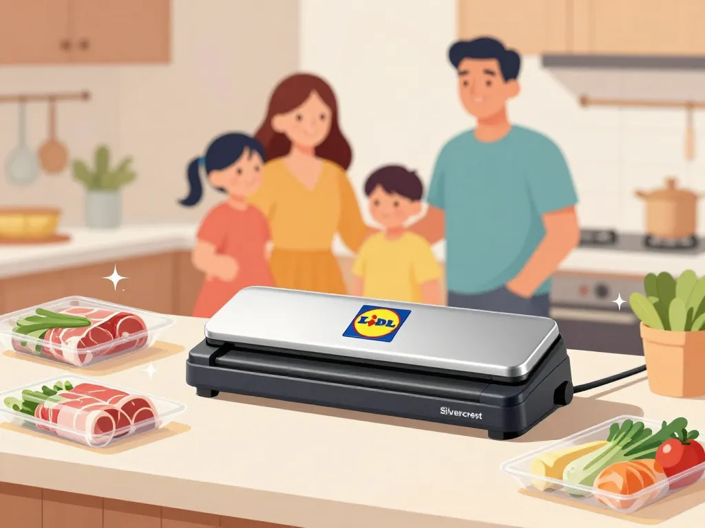 machine sous vide lidl sur plan de travail avec aliments emballés