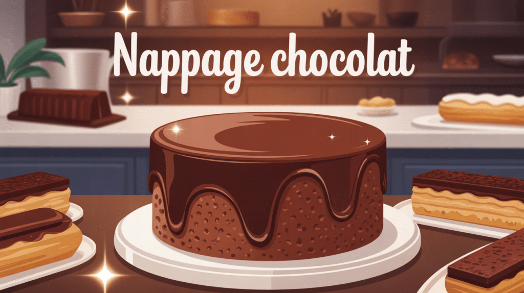 nappage chocolat lisse et brillant coulant sur gâteau élégant