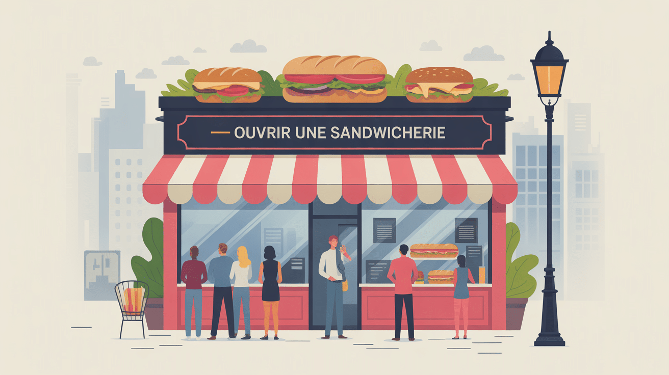 illustration sandwicherie façade moderne