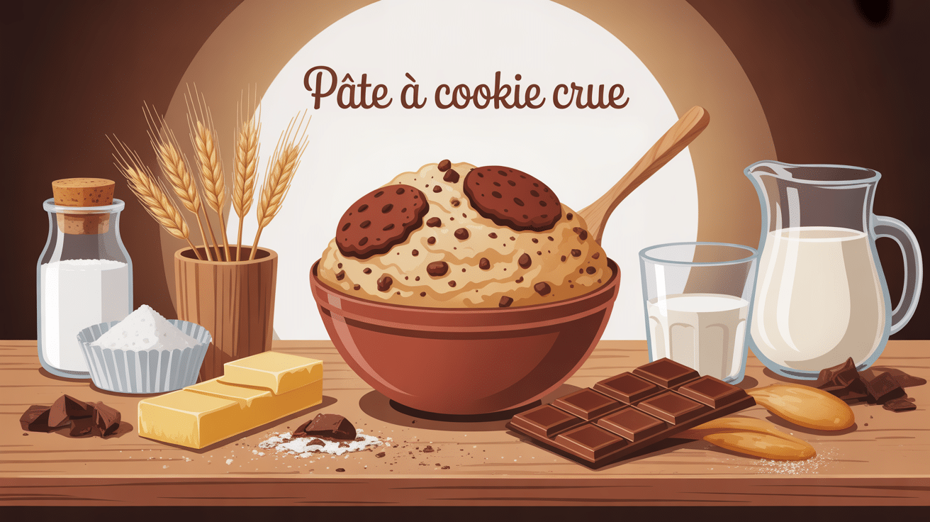 bol de pate a cookie crue avec ingredients autour