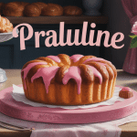 praluline brioche aux pralines roses sur plateau rustique