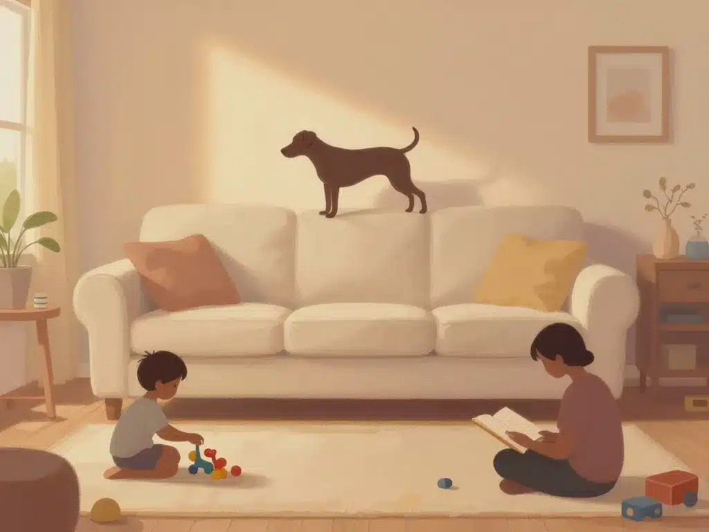 protege canape avec enfant chien salon
