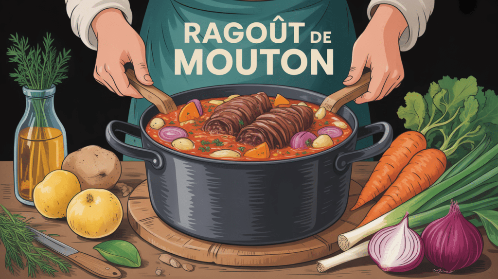 ragout de mouton familial servi en cocotte fonte