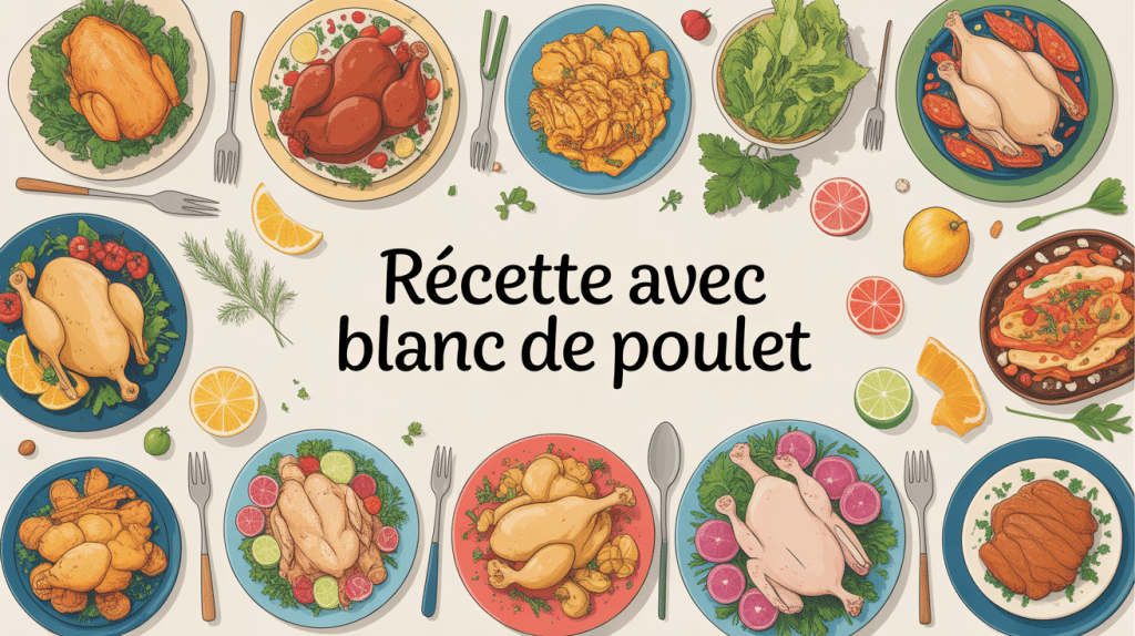 recette avec blanc de poulet assiette stylisée et plats variés
