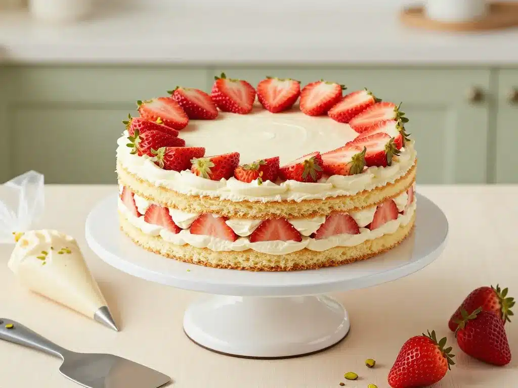 recette fraisier montage décor fraises visibles