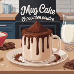 recette mug cake chocolat en poudre illustration vectorielle sur table