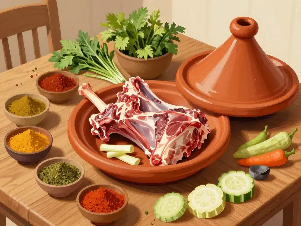 préparation des ingrédients pour tajine agneau