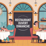 illustration famille devant restaurant ouvert dimanche