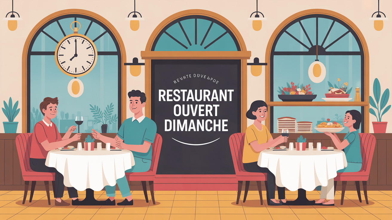 illustration famille devant restaurant ouvert dimanche