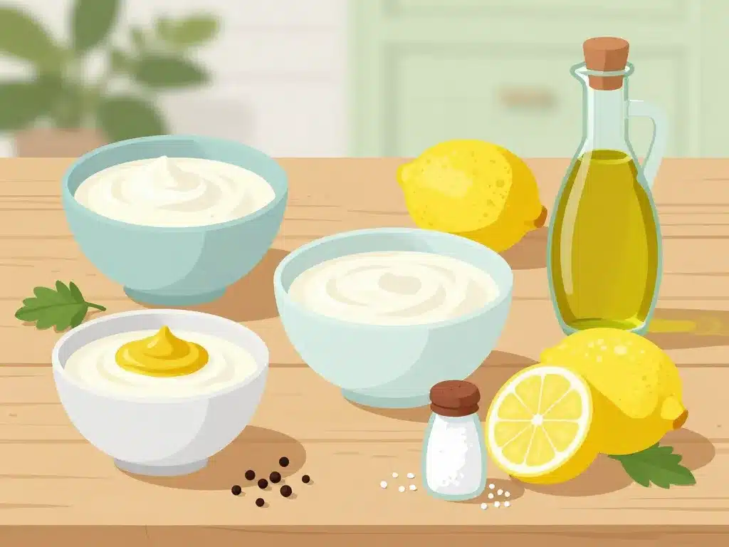 ingrédients pour sauce au yaourt maison sur table de cuisine