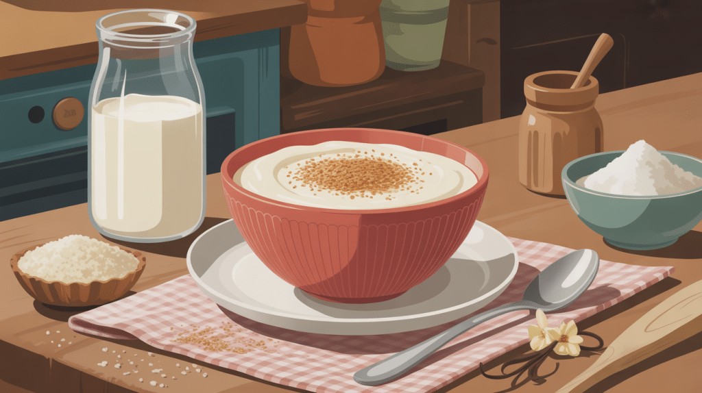 semoule au lait thermomix crémeux avec ingrédients sur table