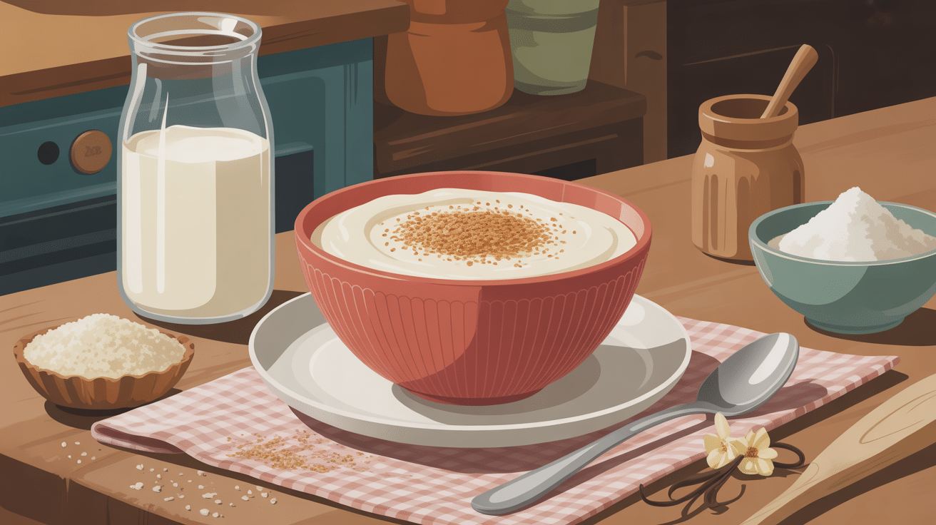 semoule au lait thermomix crémeux avec ingrédients sur table