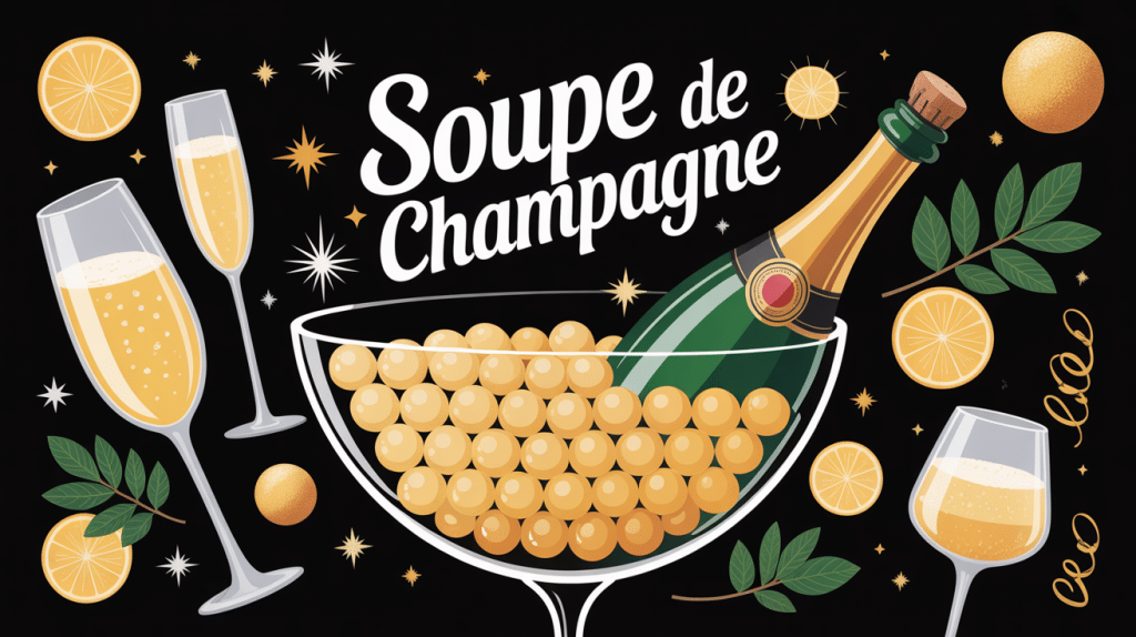 soupe de champagne apéritif en saladier avec flûtes et agrumes