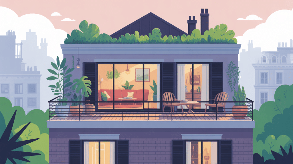 toit en terrasse végétalisé aménagé sur maison urbaine