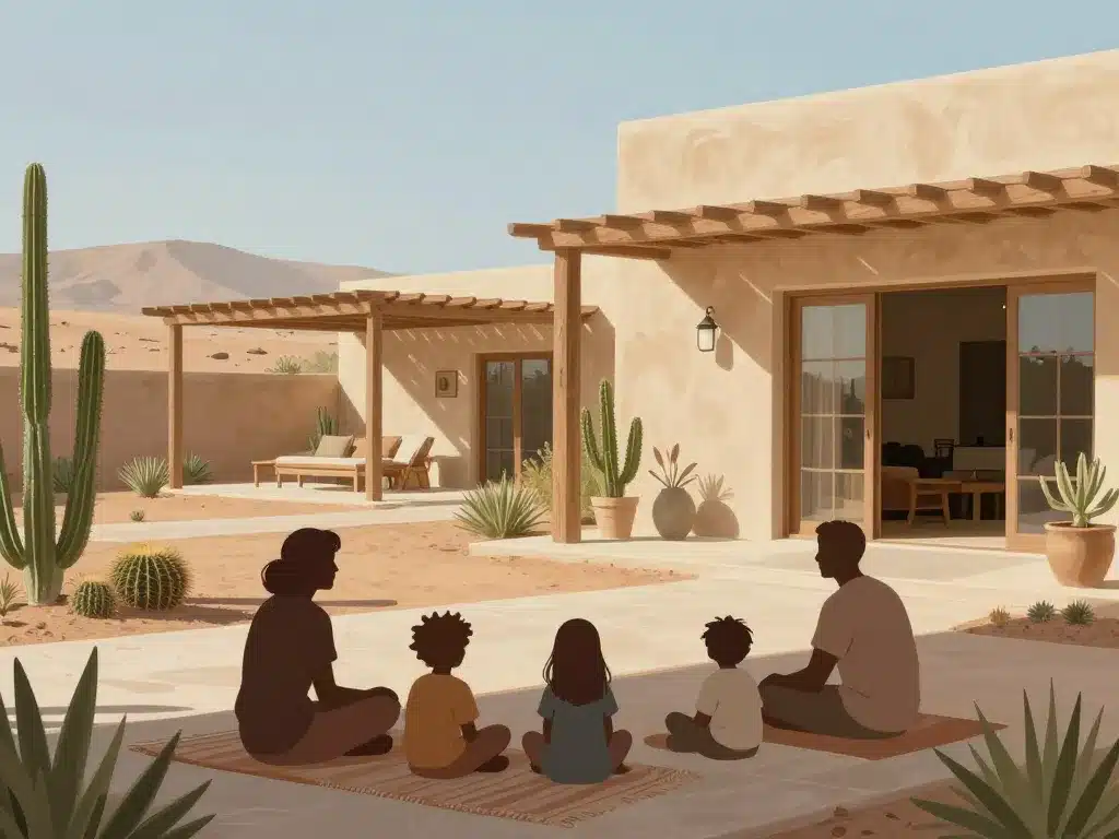 maison dans le desert vie famille quotidien jardin sec