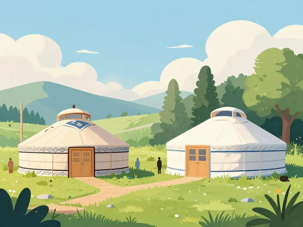 yourte mongole et yourte moderne côte à côte