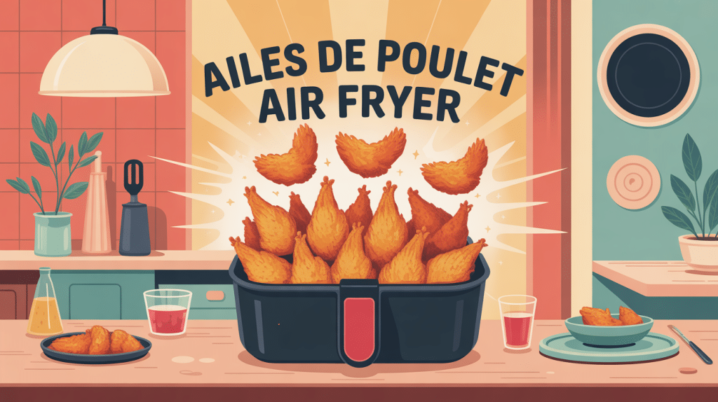 Ailes de poulet air fryer croustillantes sortant de la friteuse à air