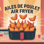 Ailes de poulet air fryer croustillantes sortant de la friteuse à air