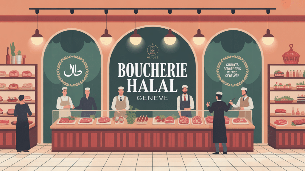 devanture boucherie halal geneve illustration moderne