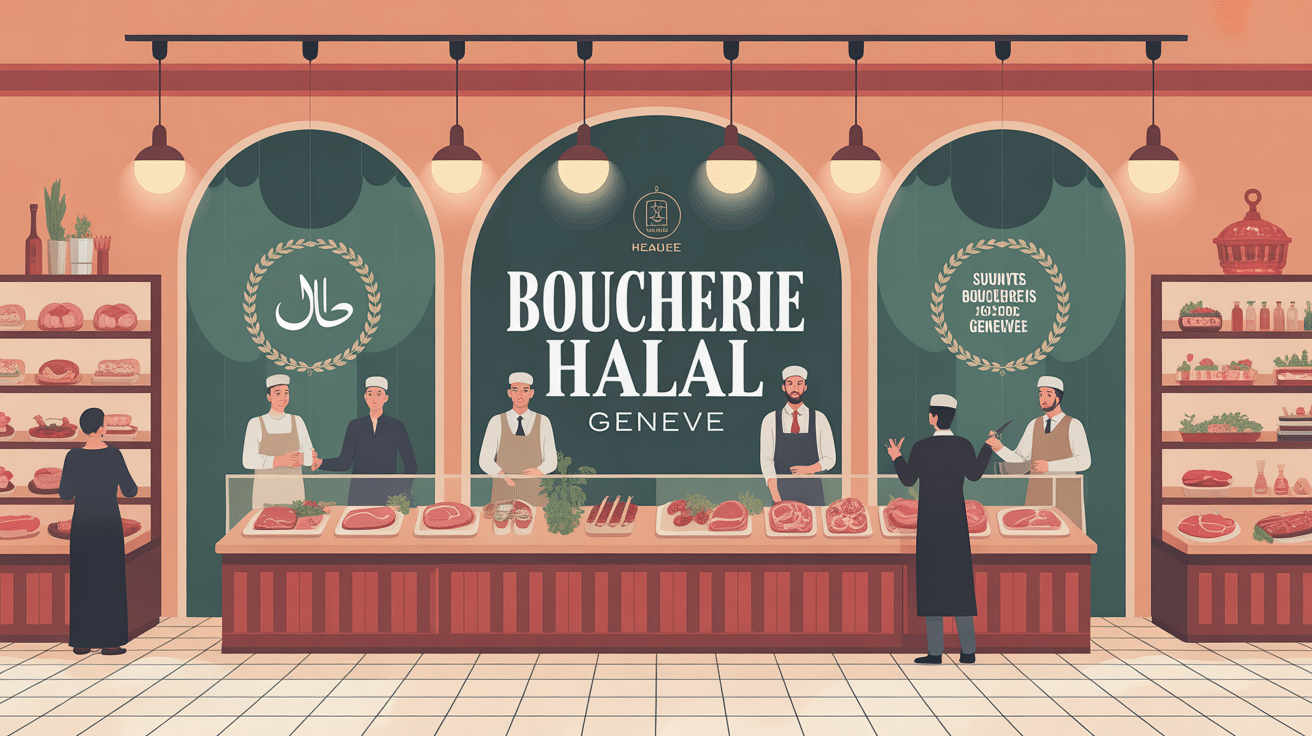 devanture boucherie halal geneve illustration moderne