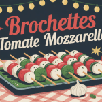 Brochettes tomate mozzarella sur plateau apéritif convivial