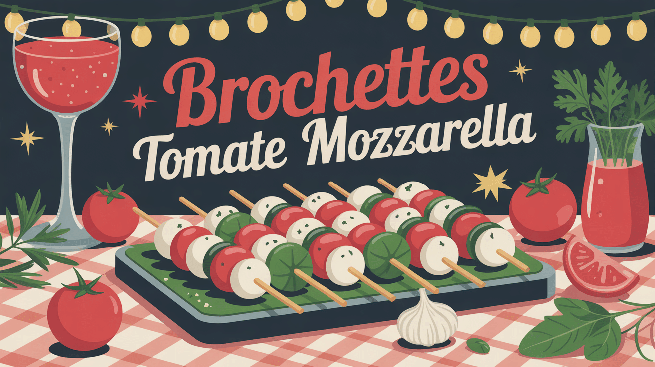 Brochettes tomate mozzarella sur plateau apéritif convivial