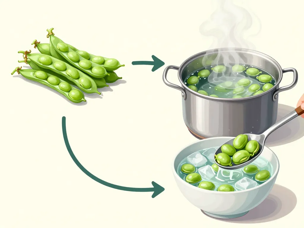 Diagramme étapes temps de cuisson des feves à l'eau fraîches