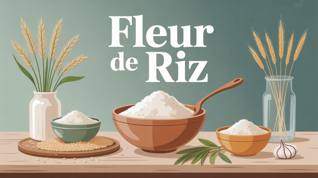 illustration fleur de riz poudre fine sur table de cuisine
