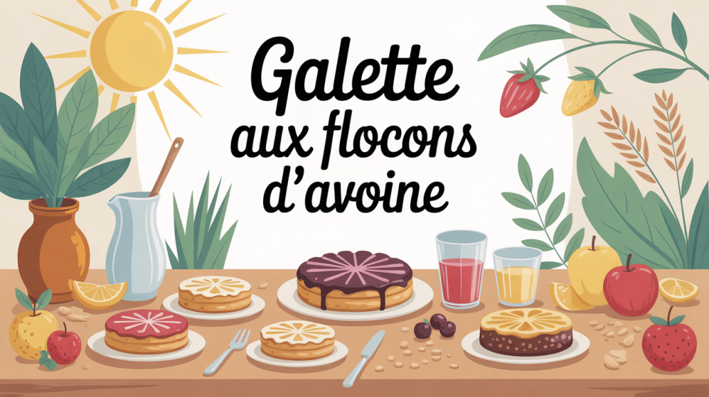 Galette aux flocons d'avoine sur table ensoleillée avec fruits