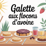 Galette aux flocons d'avoine sur table ensoleillée avec fruits